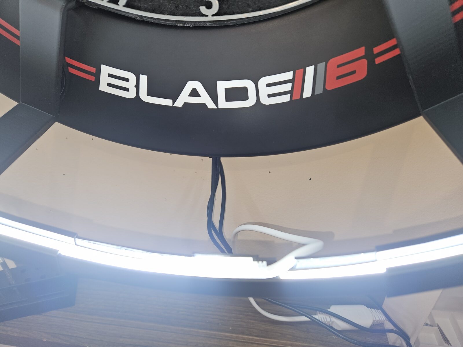 LED strip lit, viewed through the ring